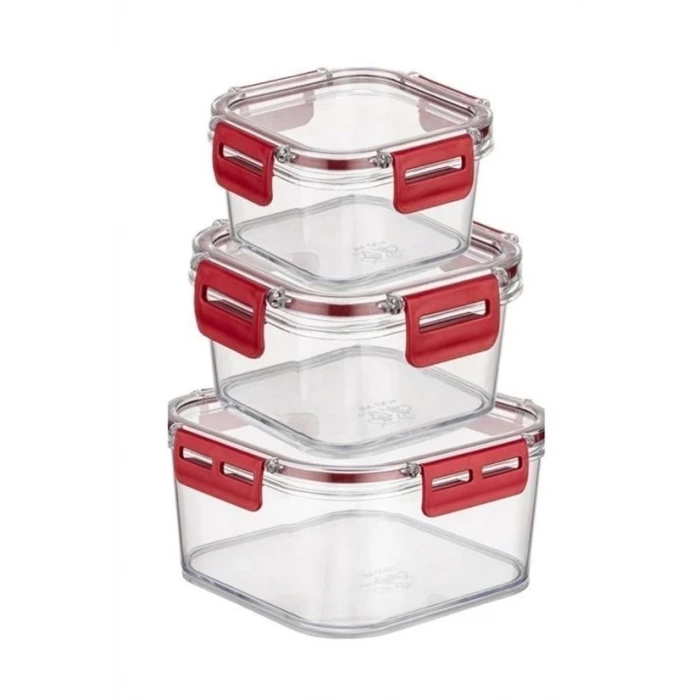 İpek Yıldızı® 3lü Pratik Silikon Contalı Sızdırmaz Kapaklı Sağlam İstiflenebilir Saklama Kapları