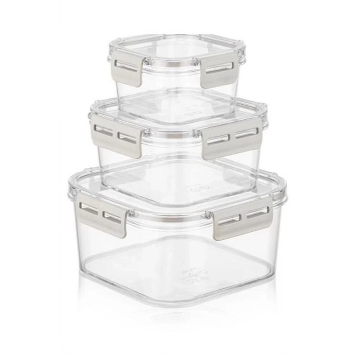 İpek Yıldızı® 3lü Pratik Silikon Contalı Sızdırmaz Kapaklı Sağlam İstiflenebilir Saklama Kapları