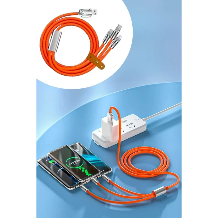 İpek Yıldızı®  3 Şarj Aleti 1 Arada Çinko Alaşım Hızlı Şarj Kablosu Turuncu