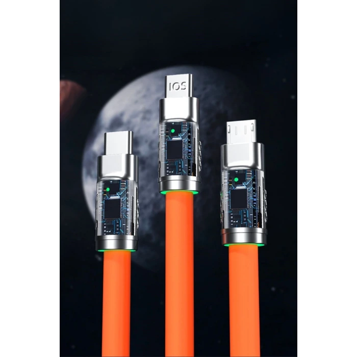 İpek Yıldızı®  3 Şarj Aleti 1 Arada Çinko Alaşım Hızlı Şarj Kablosu Turuncu