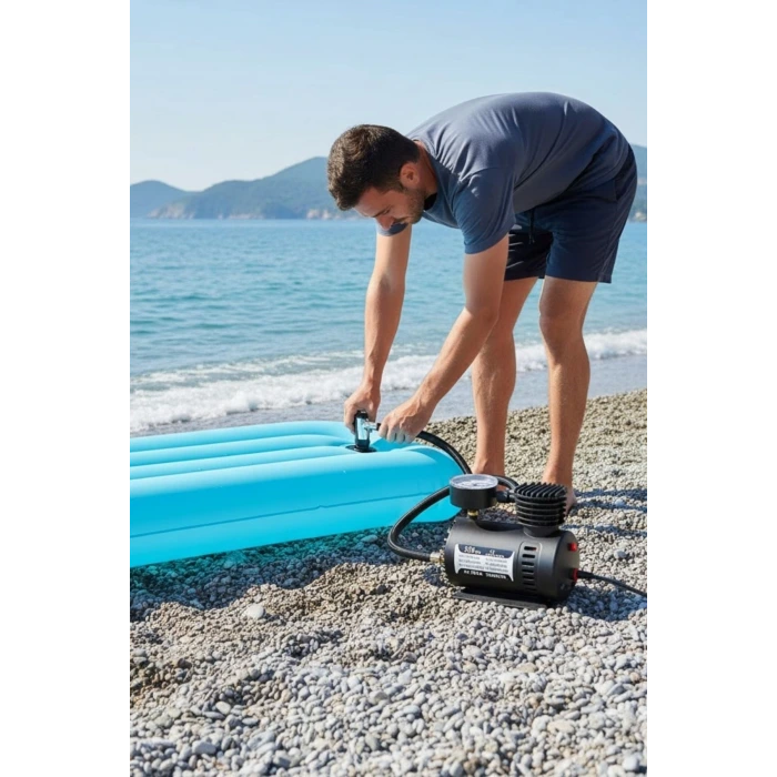 İpek Yıldızı® 300 PSI Güçlü Taşınabilir Hava Kompresörü–Araba, Motosiklet, Bisiklet ve Top Şişirme İçin Çakmaklıklı Lastik Şişirme Pompası