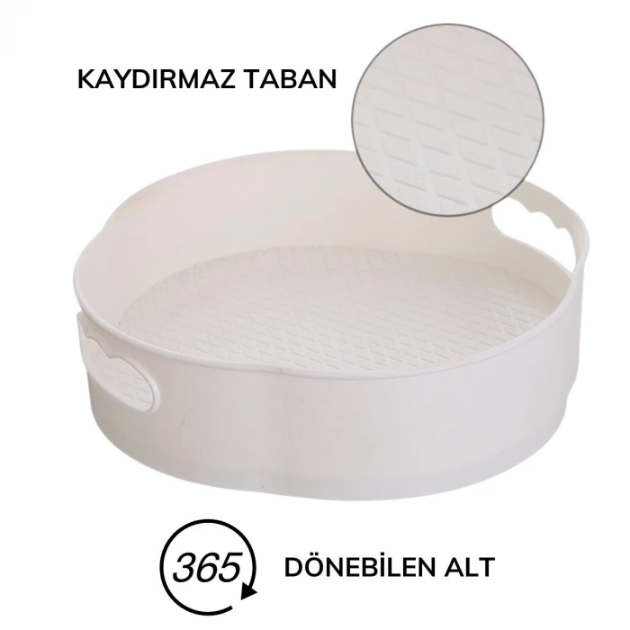 İpek Yıldızı® 360 Derece Dönebilen Mekanizmalı Yuvarlak Tepsi Formlu Sunum ve Servis Organizer Tablası