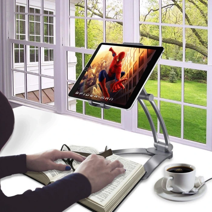 İpek Yıldızı® 360 Derece Dönebilen Mutfak Masaüstü Telefon Tablet Tutucu Ayarlanabilir Esnek Ayaklı Metal