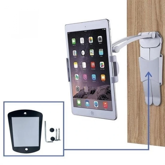 İpek Yıldızı® 360 Derece Dönebilen Mutfak Masaüstü Telefon Tablet Tutucu Ayarlanabilir Esnek Ayaklı Metal