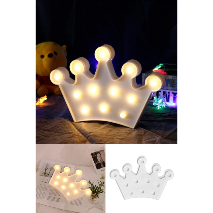 İpek Yıldızı® 3D Dekoratif Pilli Kraliçe Tacı Model Led Masa ve Gece Lambası