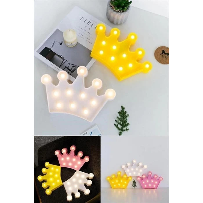 İpek Yıldızı® 3D Dekoratif Pilli Kraliçe Tacı Model Led Masa ve Gece Lambası