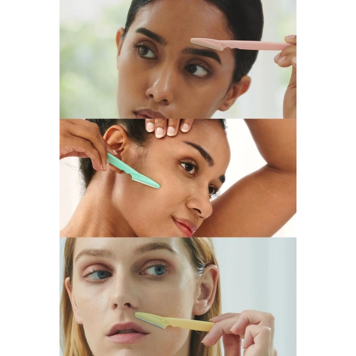 İpek Yıldızı® 3’lü Kadın Kaş Usturası Seti – Hassas Ciltler İçin Güvenli Yüz Tüy Temizleme Bıçağı