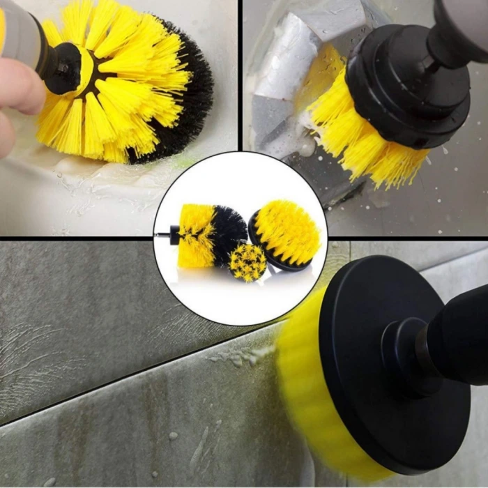 İpek Yıldızı® 3lü Matkap Ucu Banyo Küvet Duşakabin Araba Tekerliği Koltuk Yıkama Temizleme Fırçası Seti