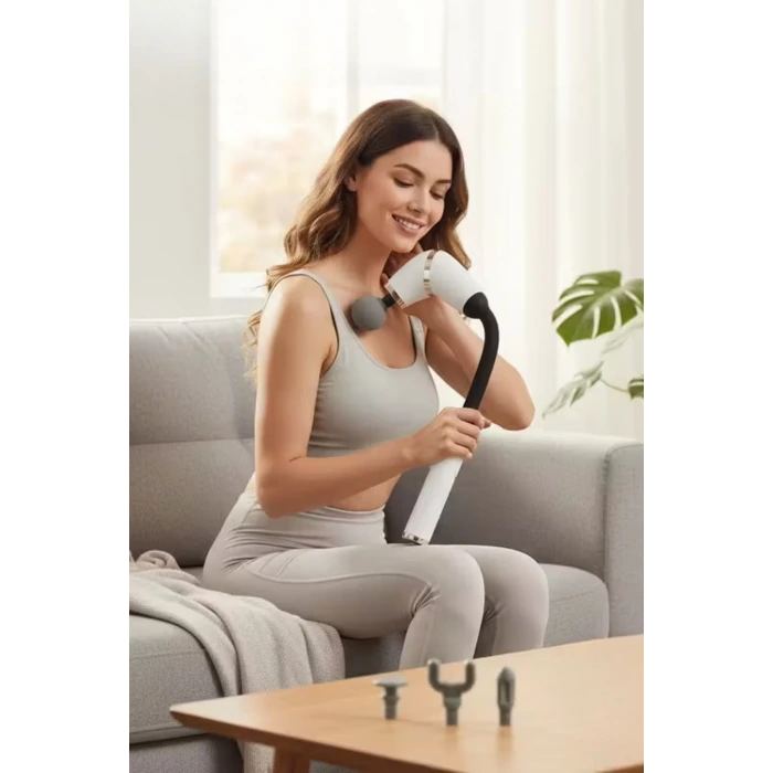 İpek Yıldızı® 4 Farklı Başlıklı Uzun Saplı Derin Doku Masaj Tabancası, Boyun, Omuz ve Sırt için Ergonomik Saplı Çoklu Masaj Modlu Taşınabilir Masaj Al