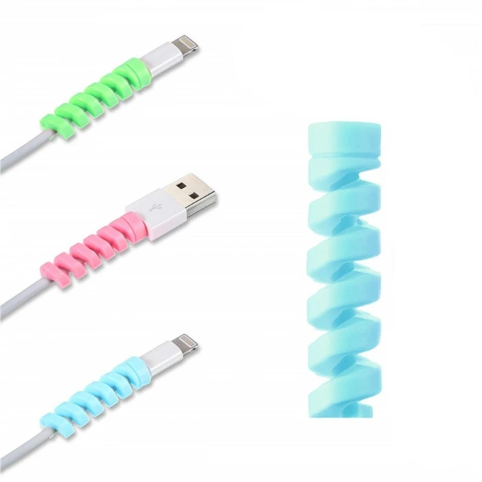 İpek Yıldızı® 4lü Apple, Android Şaj Kablosu Koruyucu Silikon Spiral Yay Aparat