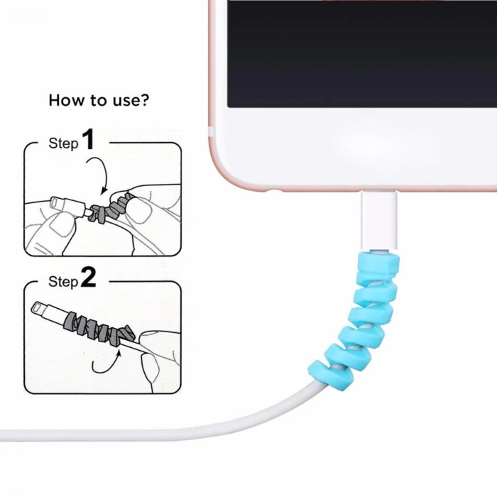 İpek Yıldızı® 4lü Apple, Android Şaj Kablosu Koruyucu Silikon Spiral Yay Aparat
