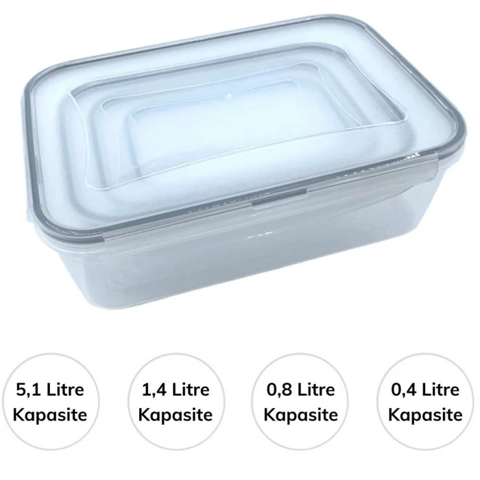 İpek Yıldızı® 4lü İç İçe Sızdırmaz Contalı Kilitli Kapaklı Plastik Erzak Saklama Kapları LC315