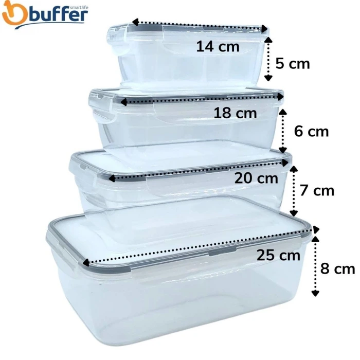 İpek Yıldızı® 4lü İç İçe Sızdırmaz Contalı Kilitli Kapaklı Plastik Erzak Saklama Kapları LC315