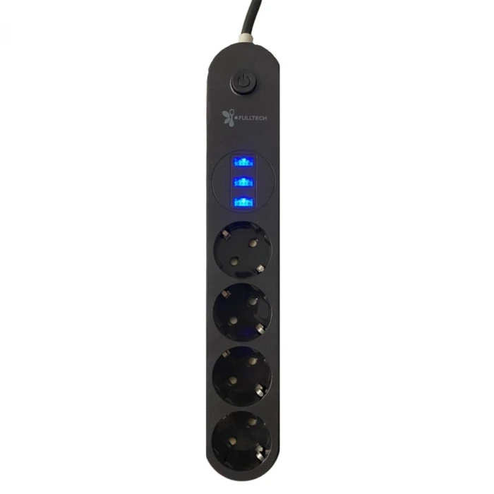 İpek Yıldızı® 4lü Siyah Anahtarlı 3 USB Li Akım Korumalı Topraklı Çocuk Korumalı Grup Priz 2 Metre