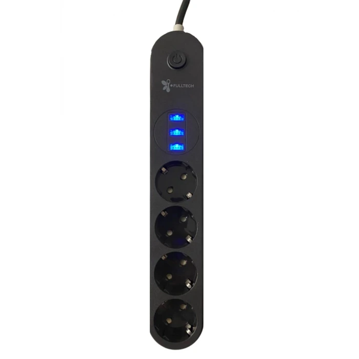 İpek Yıldızı® 4lü Siyah Anahtarlı 3 USB Li Akım Korumalı Topraklı Çocuk Korumalı Grup Priz 2 Metre