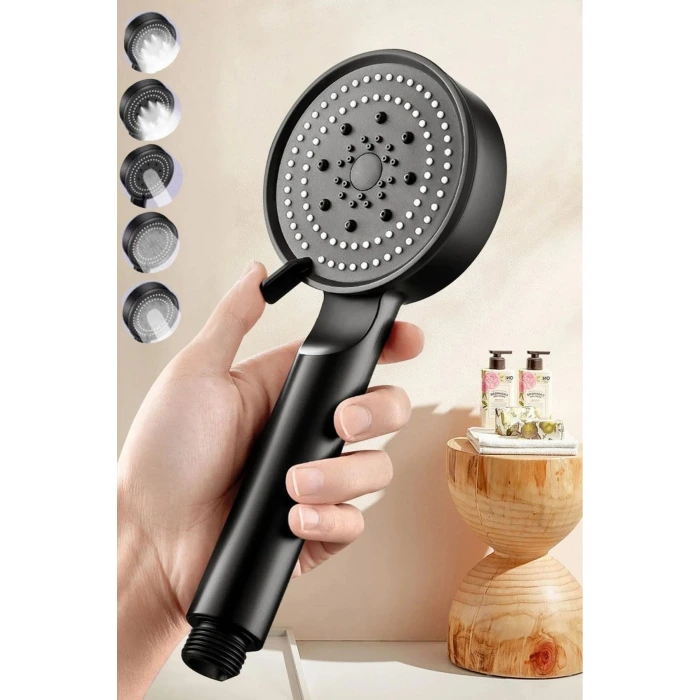 İpek Yıldızı® 5 Fonksiyonlu Yüksek Basınçlı Ayarlanabilir Siyah Duş Başlığı