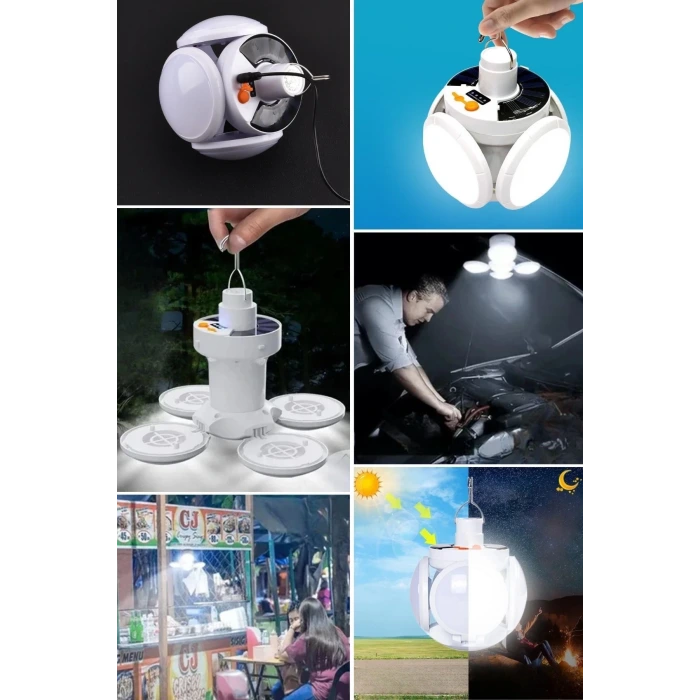 İpek Yıldızı® 5 Ledli 3 Farklı Işık Modlu Açılıp Kapanabilir Led Kanatlı Güneş Enerjili Solar Aydınlatma Asılabilir Kamp Feneri