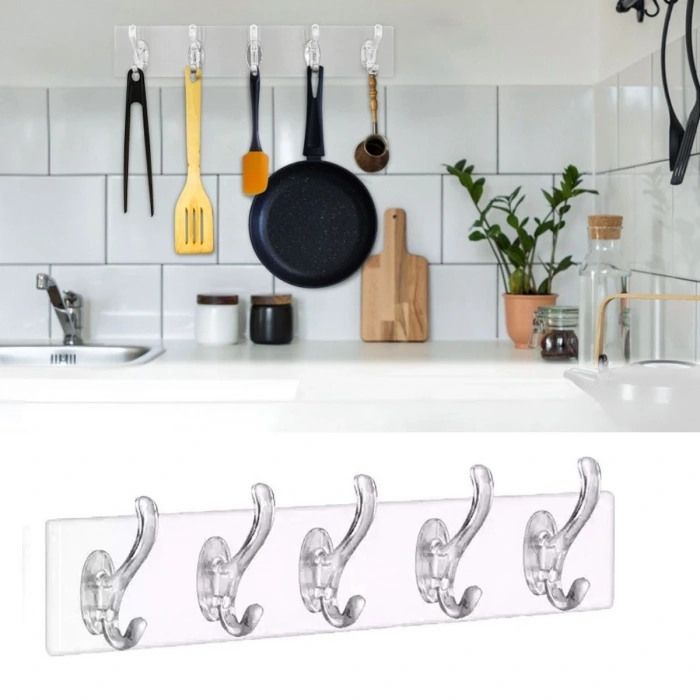 İpek Yıldızı® 5li Güçlü Yapışkanlı Şeffaf Duvar Askısı Banyo Mutfak Düzenleyici Pratik Askılık