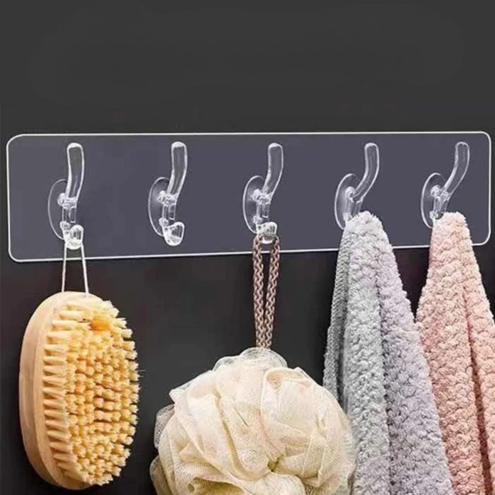İpek Yıldızı® 5li Güçlü Yapışkanlı Şeffaf Duvar Askısı Banyo Mutfak Düzenleyici Pratik Askılık