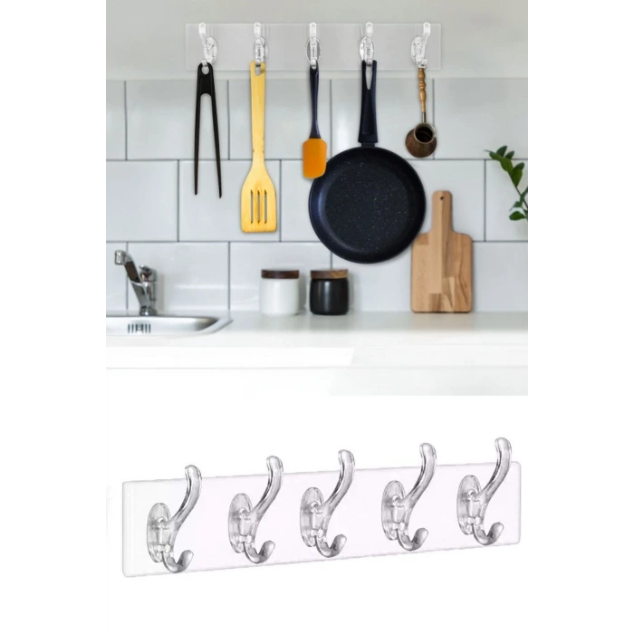 İpek Yıldızı® 5li Güçlü Yapışkanlı Şeffaf Duvar Askısı Banyo Mutfak Düzenleyici Pratik Askılık