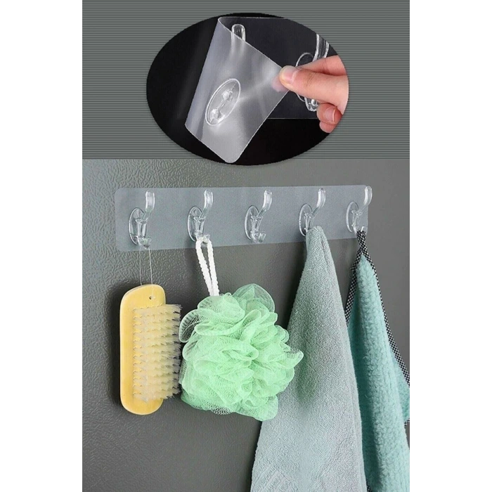 İpek Yıldızı® 5li Güçlü Yapışkanlı Şeffaf Duvar Askısı Banyo Mutfak Düzenleyici Pratik Askılık