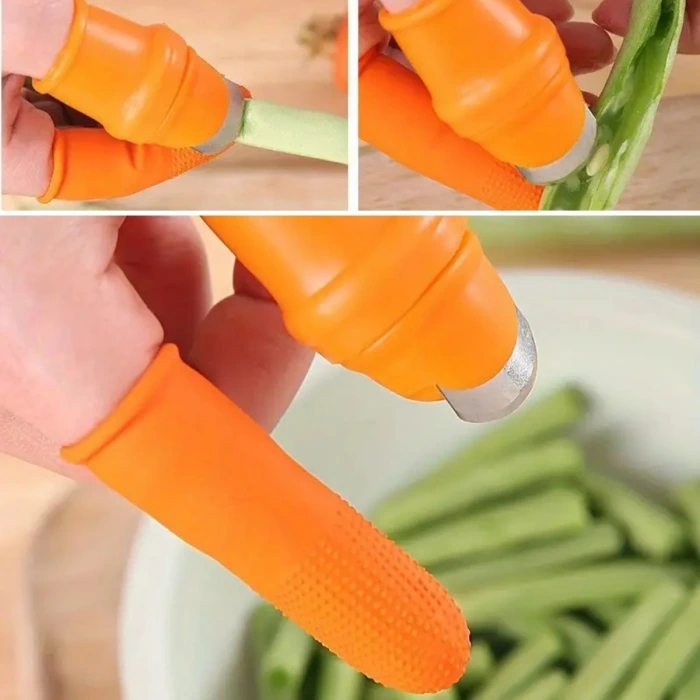 İpek Yıldızı® 5 Parça Pratik Parmak Koruyucu 1 Parça Baş Parmak Bıçaklı Eldiven Sebze Meyve Soyucu Kesme Ayıklayıcı Silikon Set