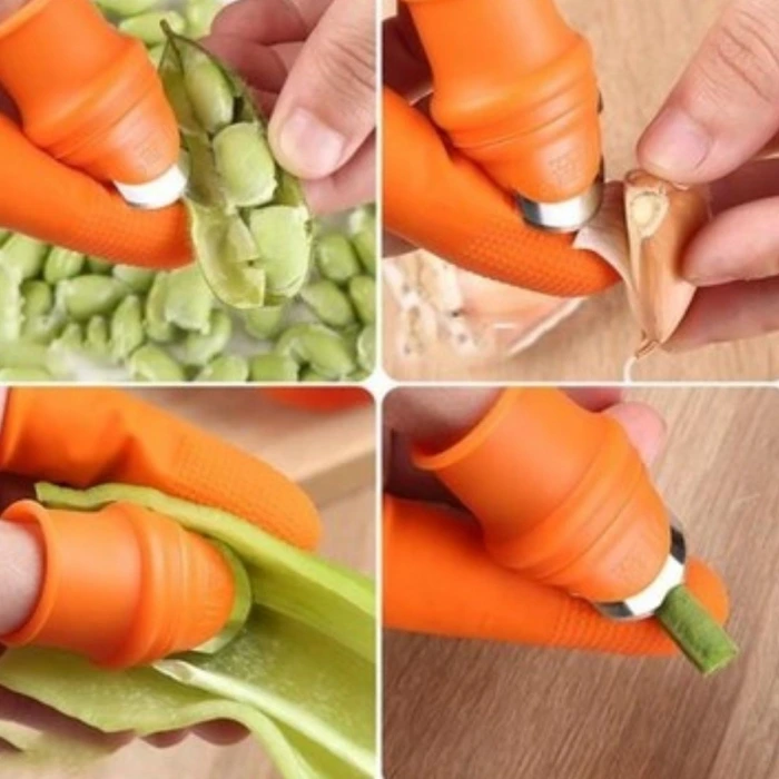 İpek Yıldızı® 5 Parça Pratik Parmak Koruyucu 1 Parça Baş Parmak Bıçaklı Eldiven Sebze Meyve Soyucu Kesme Ayıklayıcı Silikon Set