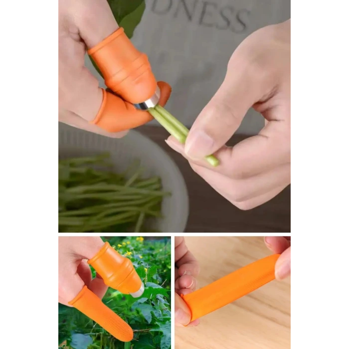 İpek Yıldızı® 5 Parça Pratik Parmak Koruyucu 1 Parça Baş Parmak Bıçaklı Eldiven Sebze Meyve Soyucu Kesme Ayıklayıcı Silikon Set