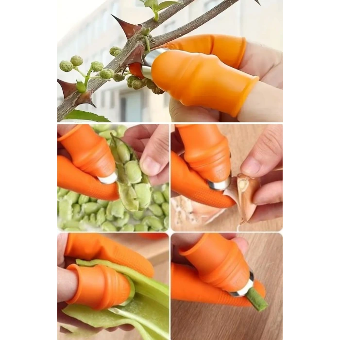 İpek Yıldızı® 5 Parça Pratik Parmak Koruyucu 1 Parça Baş Parmak Bıçaklı Eldiven Sebze Meyve Soyucu Kesme Ayıklayıcı Silikon Set