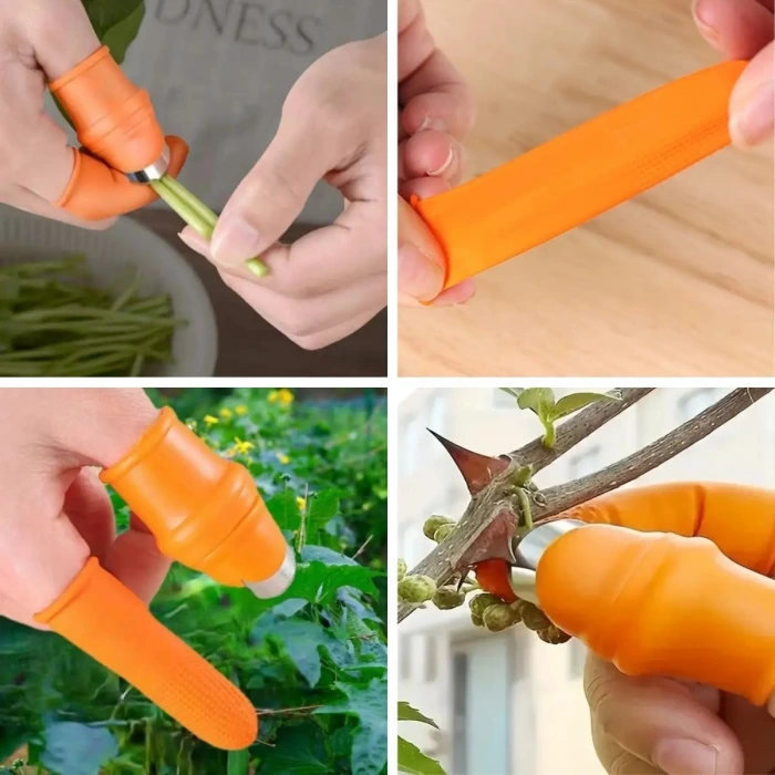 İpek Yıldızı® 5 Parça Pratik Parmak Koruyucu 1 Parça Baş Parmak Bıçaklı Eldiven Sebze Meyve Soyucu Kesme Ayıklayıcı Silikon Set