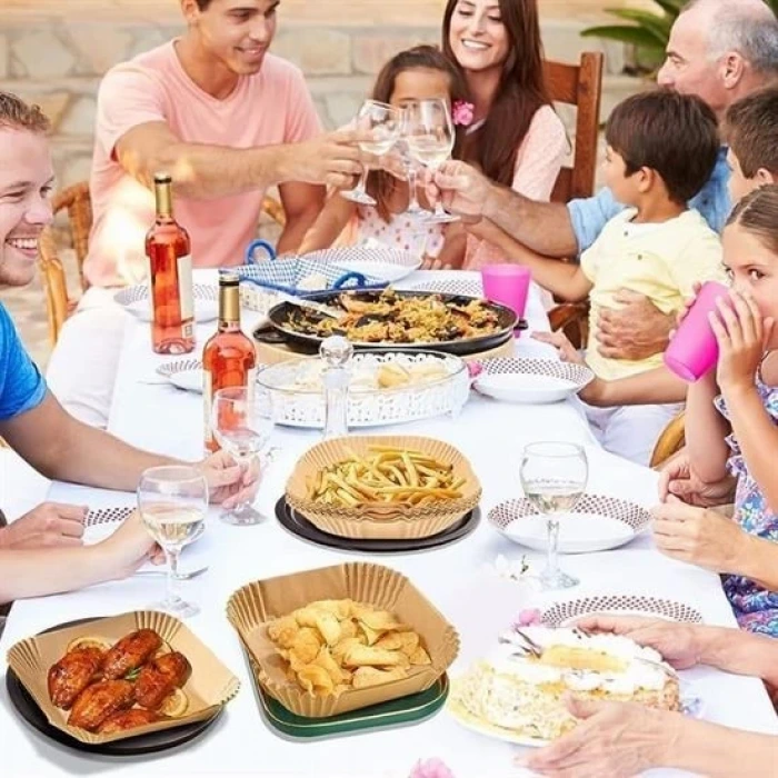 İpek Yıldızı® 50 Adet Air Fryer Pişirme Kağıdı Tek Kullanımlık 23 Cm Kare Pişirme Kağıdı XXL