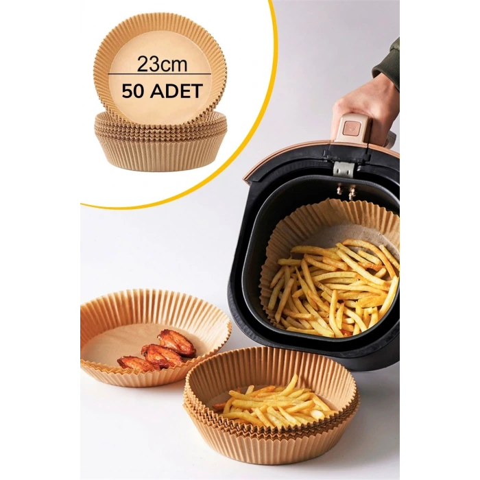 İpek Yıldızı® 50 Adet Air Fryer Pişirme Kağıdı Tek Kullanımlık 23 Cm Yuvarlak Pişirme Kağıdı XXL PVC li
