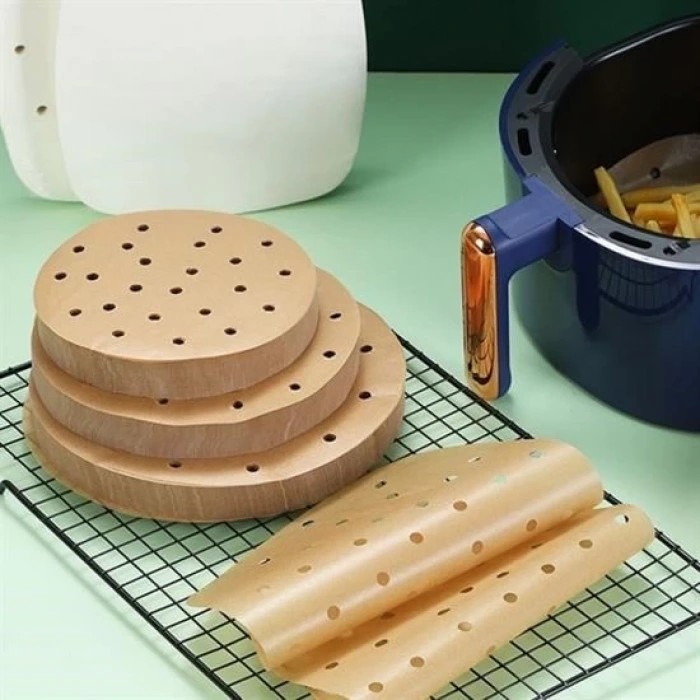 İpek Yıldızı® 50 Adet Air Fryer Pişirme Kağıdı Tek Kullanımlık Gıda Pişirme Kağıdı Delikli Yuvarlak Model