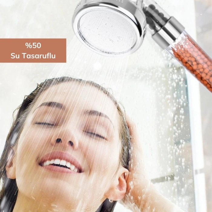 İpek Yıldızı® %50 Su Tasarruflu ve Arıtmalı Doğal Taşlı Banyo El Duş Başlığı