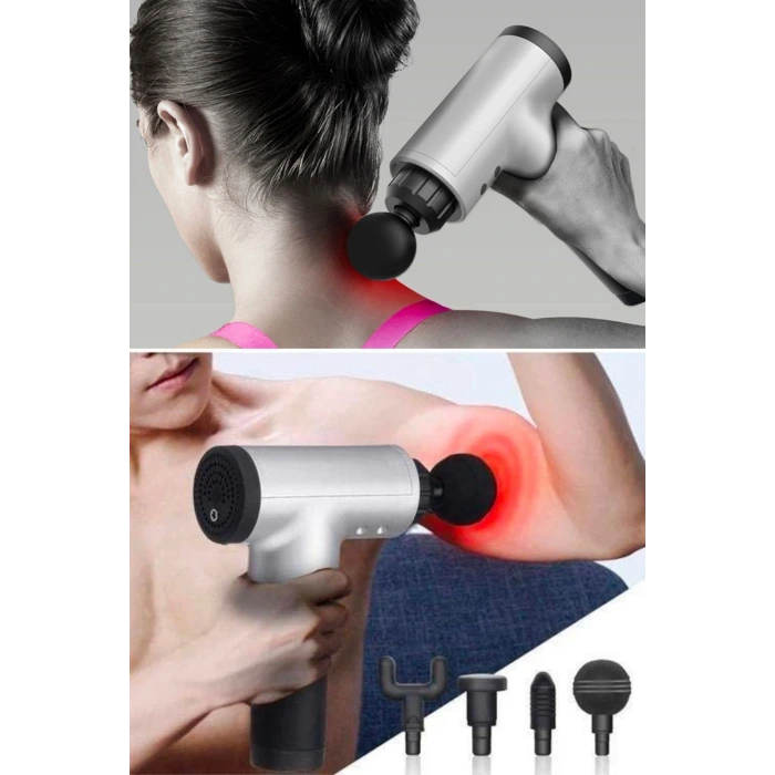 İpek Yıldızı® 6 Farklı Seviyeli Titreşimli 4 Farklı Başlıklı Büyük Boy Masaj Tabancası