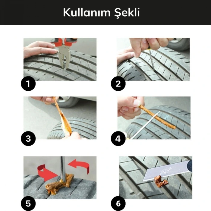 İpek Yıldızı® 6 Parça Araba Motosiklet Otomobil Bisiklet Lastik Tamir Kiti Araç Bakım Seti