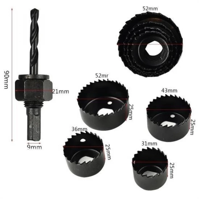 İpek Yıldızı® 6 Parça Demir Ahşap Alçıpan Delme Buat Açma Seti