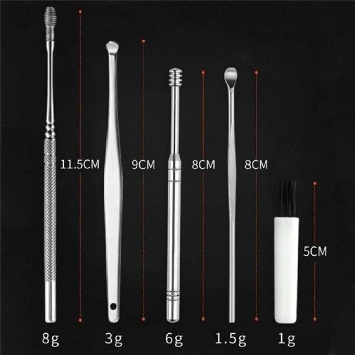 İpek Yıldızı® 6 Parça Paslanmaz Çelik Kulak Balmumu Toplayıcı Çıkarıcı Temizleyici Bakımı Çubuk Seti