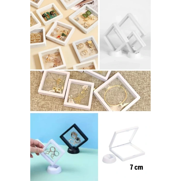 İpek Yıldızı® 7x7 cm Standlı 3D Takı Ziynet Hatıra Koleksiyon Saklama Kutusu Şeffaf Film Çerçevesi