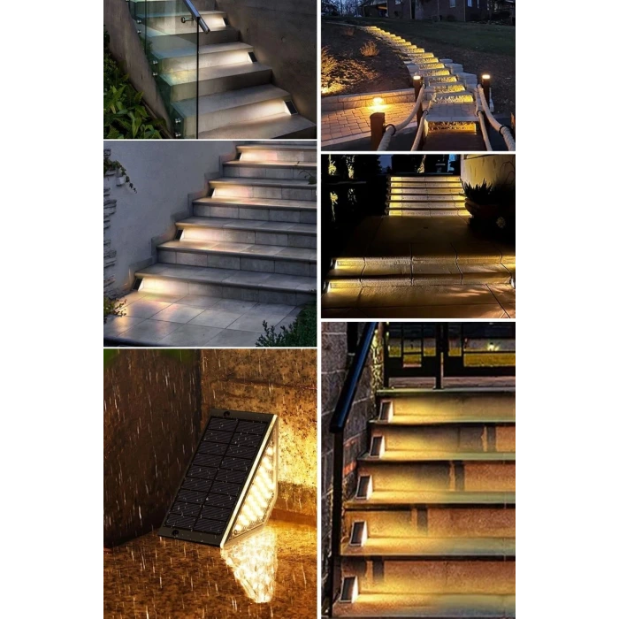 İpek Yıldızı® 8 Adet Üçgen  Güneş Enerjisi ile Şarj Olan Dış Mekan Solar Basamak Köşe Lambası