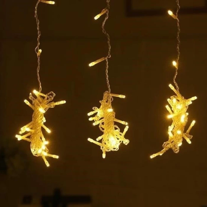 İpek Yıldızı® 8 Fonksiyonlu 200 Led 10 Saçak Şerit Led 2x2 Perde İp Led  (Gün Işığı)