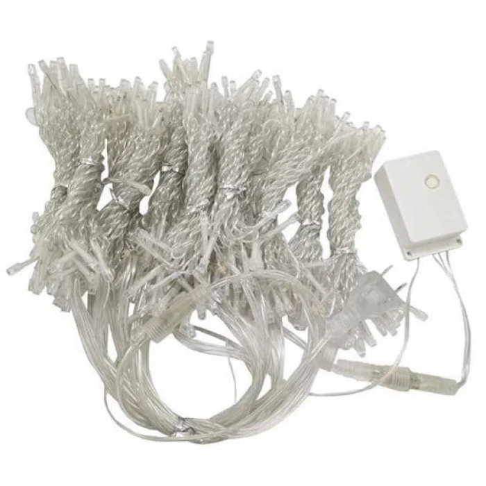 İpek Yıldızı® 8 Fonksiyonlu 200 Led 10 Saçak Şerit Led 2x2 Perde İp Led  (Gün Işığı)