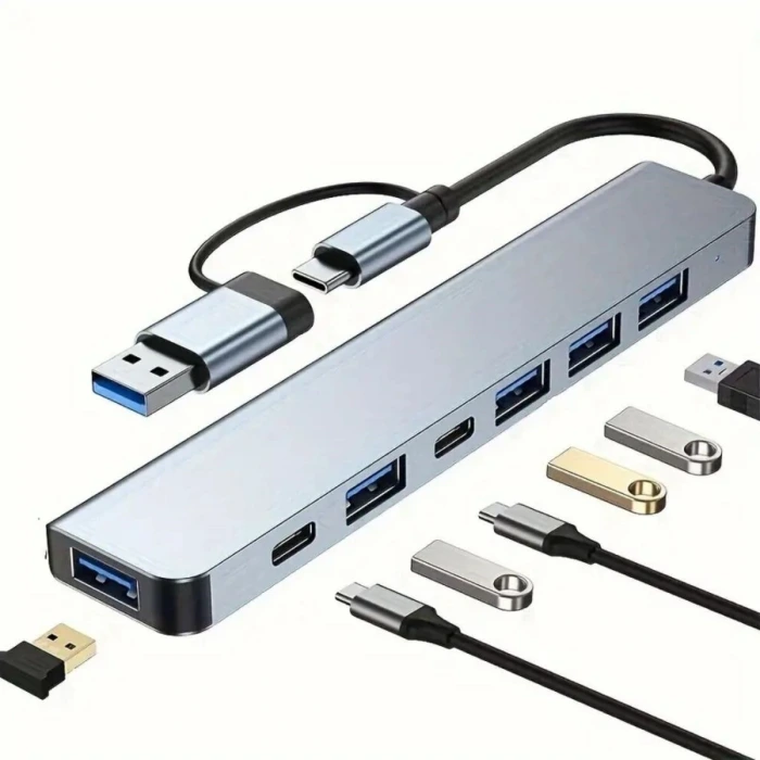 İpek Yıldızı® 8 in 1 Usb Çevirici Notebook Macbook Type-C Uyumlu Görüntü Aktarıcı Hub