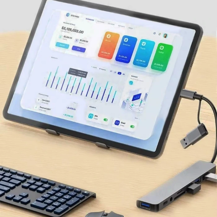 İpek Yıldızı® 8 in 1 Usb Çevirici Notebook Macbook Type-C Uyumlu Görüntü Aktarıcı Hub