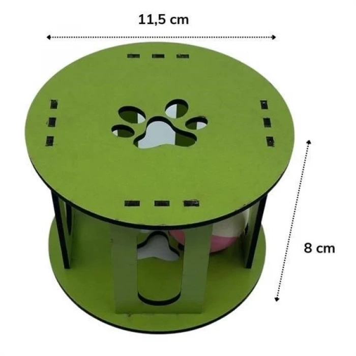 İpek Yıldızı® Ahşap Kafes Renkli Toplu Kedi Patisi Desenli Sesli Kedi Oyuncağı