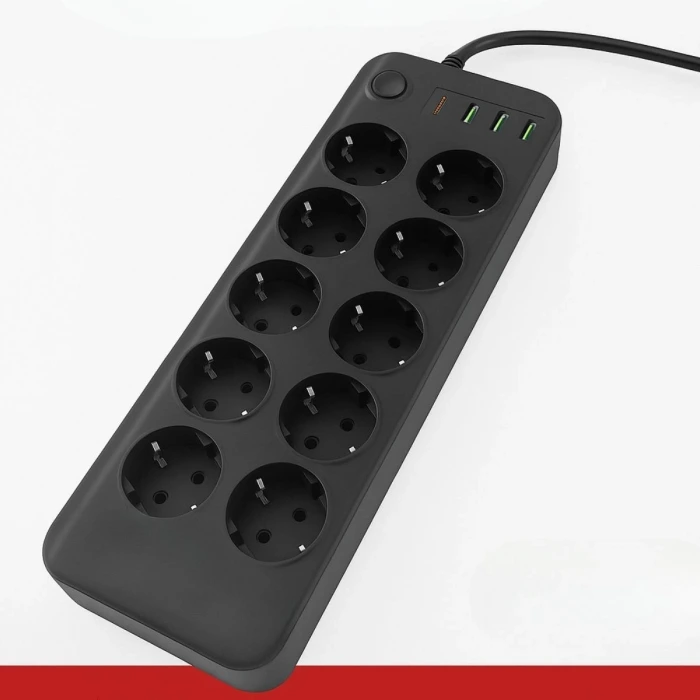 İpek Yıldızı® Akım Korumalı Termal Uzatma Kablosu – 10 Priz, 2 USB ve 2 Type-C Girişli, Güçlü Çoklu Priz