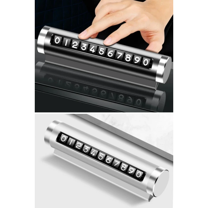 İpek Yıldızı® Alüminyum Kasa Gri Renk Çevirmeli Araç Içi Telefon Numaratörü Park Oto Numaratörü