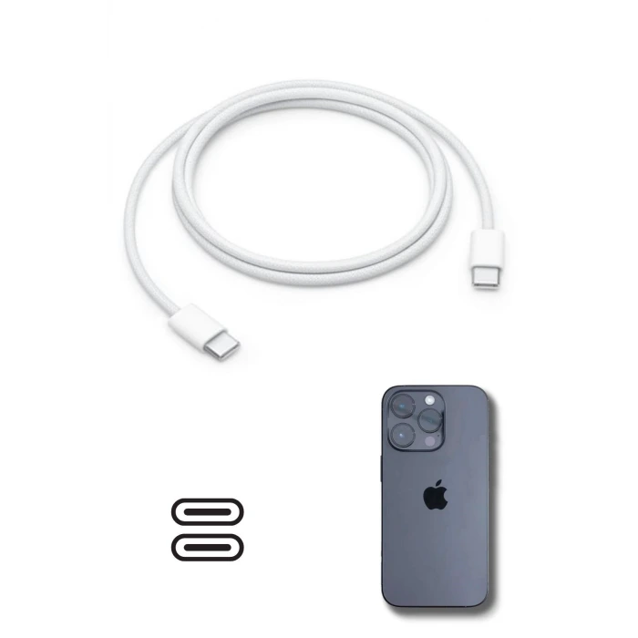 İpek Yıldızı® Apple 15/15 Pro Type-C to Type-C Hasır Örgü Hızlı Şarj Kablosu (1m)