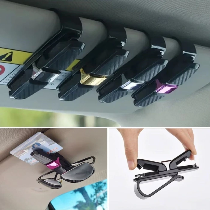 İpek Yıldızı® Araç İçi Güneşliğe Takılan 2li Gözlük,Kart,Para Takmalık Aparat