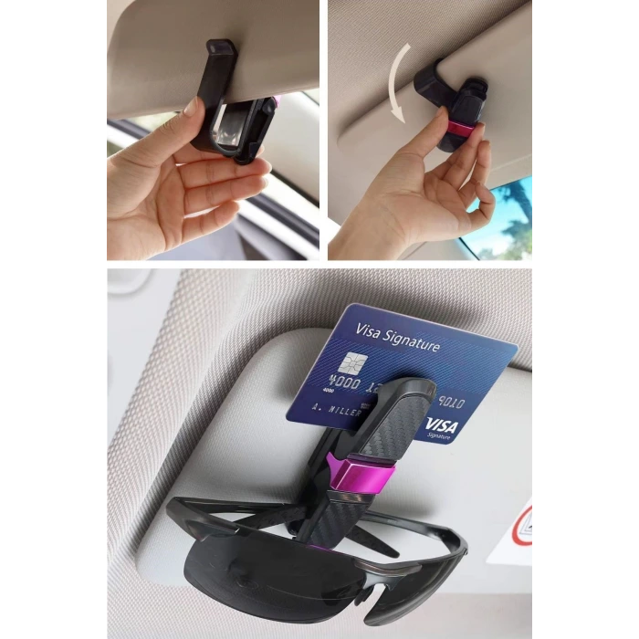 İpek Yıldızı® Araç İçi Güneşliğe Takılan 2li Gözlük,Kart,Para Takmalık Aparat